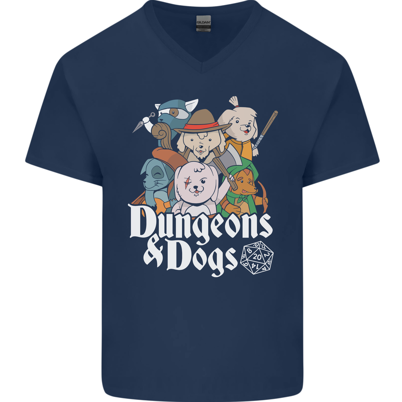 Dungeons & Dogs Role Playing Games RPG Mens V-Neck Cotton T-Shirt Navy Blue