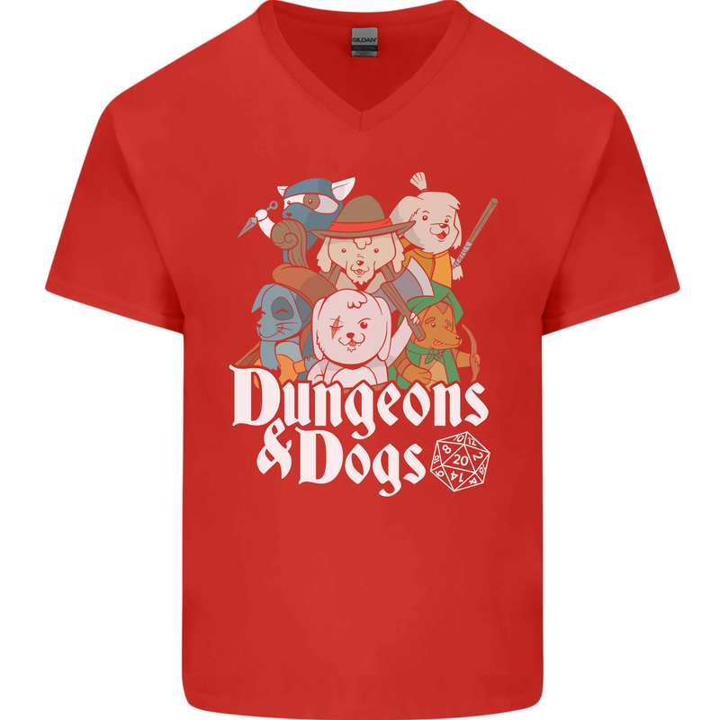 Dungeons & Dogs Role Playing Games RPG Mens V-Neck Cotton T-Shirt Red