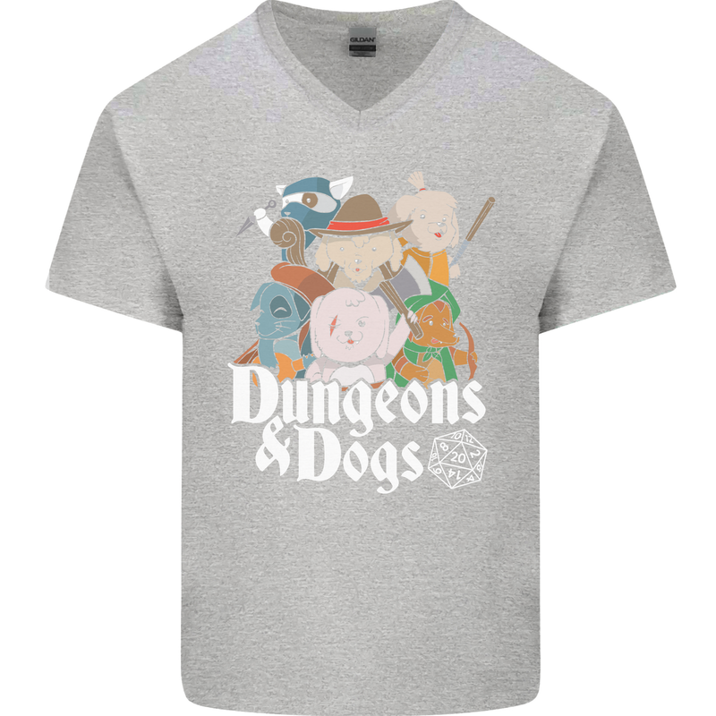 Dungeons & Dogs Role Playing Games RPG Mens V-Neck Cotton T-Shirt Sports Grey
