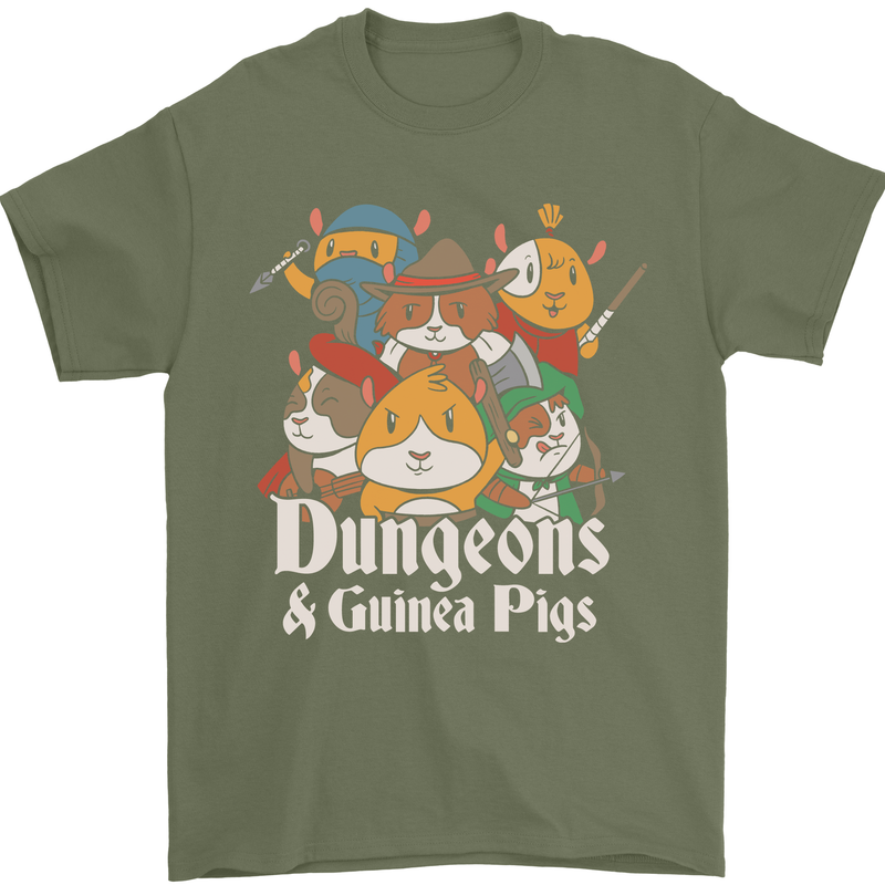 Dungeons and Guinea Pig Role Playing Game Mens T-Shirt Cotton Gildan Military Green