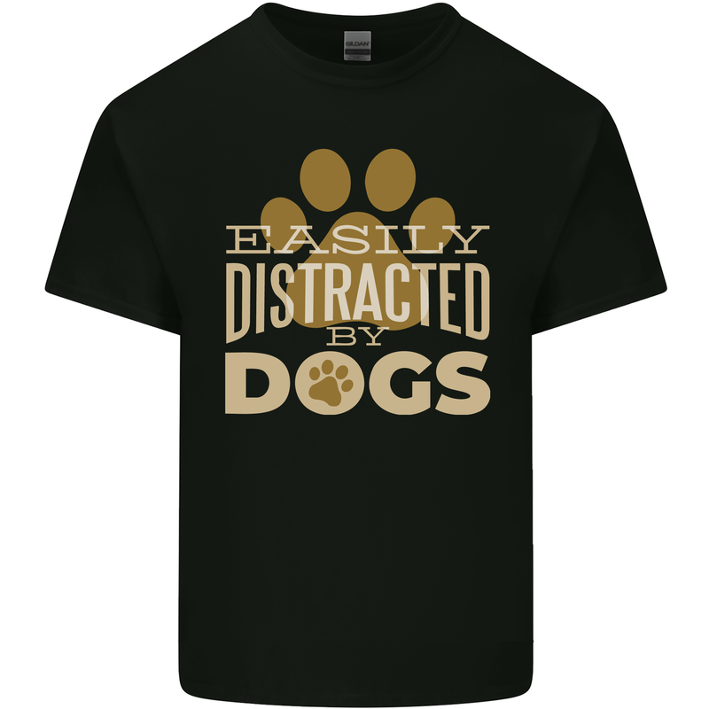 Easily Distracted By Dogs Funny ADHD Mens Cotton T-Shirt Tee Top Black