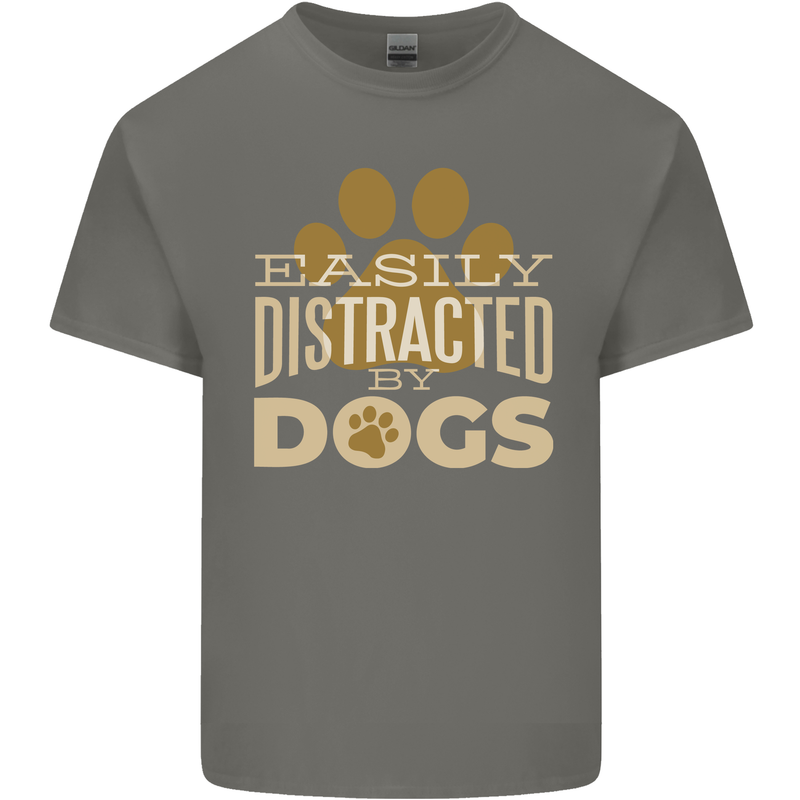 Easily Distracted By Dogs Funny ADHD Mens Cotton T-Shirt Tee Top Charcoal
