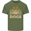 Easily Distracted By Dogs Funny ADHD Mens Cotton T-Shirt Tee Top Military Green