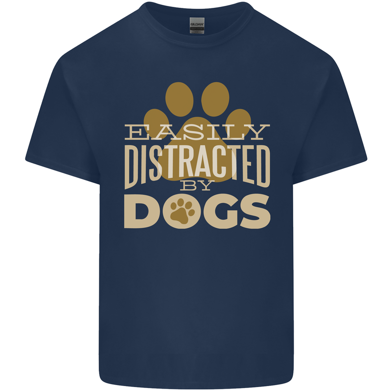 Easily Distracted By Dogs Funny ADHD Mens Cotton T-Shirt Tee Top Navy Blue