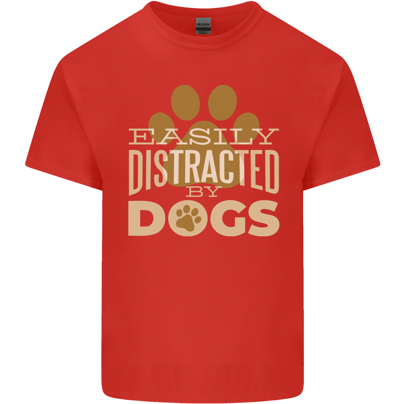 Easily Distracted By Dogs Funny ADHD Mens Cotton T-Shirt Tee Top Red