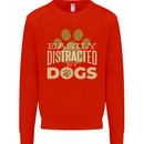 Easily Distracted By Dogs Funny ADHD Mens Sweatshirt Jumper Bright Red