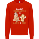 Easily Distracted Dogs & Sloths Funny ADHD Kids Sweatshirt Jumper Bright Red