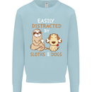 Easily Distracted Dogs & Sloths Funny ADHD Kids Sweatshirt Jumper Light Blue