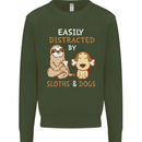 Easily Distracted Dogs & Sloths Funny ADHD Mens Sweatshirt Jumper Forest Green