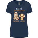 Easily Distracted Dogs & Sloths Funny ADHD Womens Wider Cut T-Shirt Navy Blue
