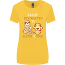 Easily Distracted Dogs & Sloths Funny ADHD Womens Wider Cut T-Shirt Yellow