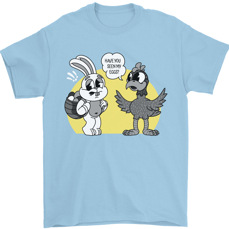 Easter Funny Chicken Eggs & Rabbit Mens T-Shirt 100% Cotton Light Blue