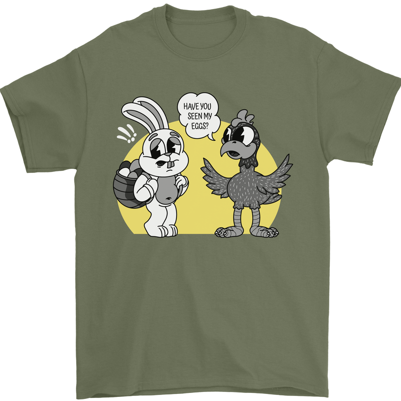 Easter Funny Chicken Eggs & Rabbit Mens T-Shirt 100% Cotton Military Green