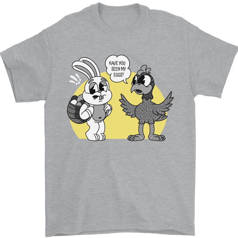 Easter Funny Chicken Eggs & Rabbit Mens T-Shirt 100% Cotton Sports Grey