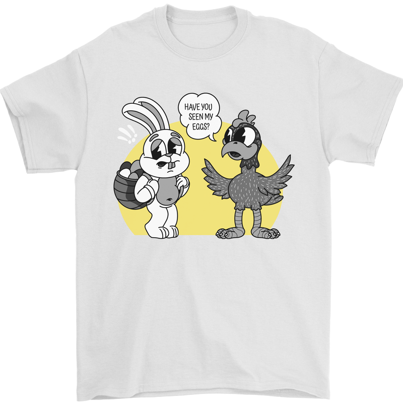 Easter Funny Chicken Eggs & Rabbit Mens T-Shirt 100% Cotton White