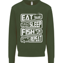 Eat Sleep Fish Funny Fishing Fisherman Kids Sweatshirt Jumper Forest Green
