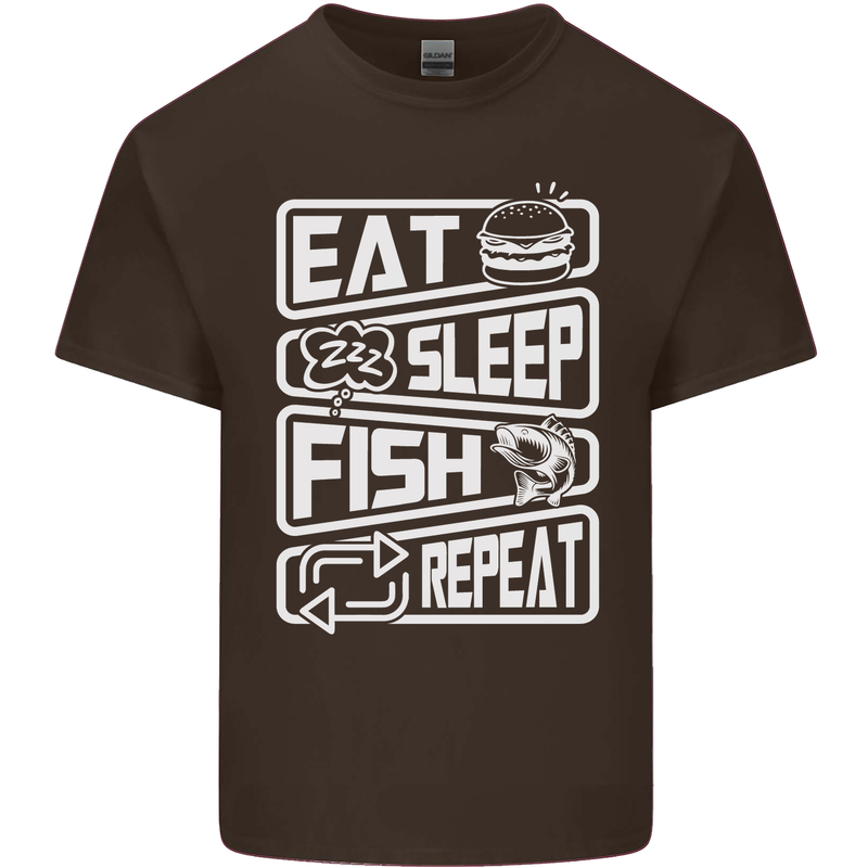 Eat Sleep Fish Funny Fishing Fisherman Kids T-Shirt Childrens Chocolate