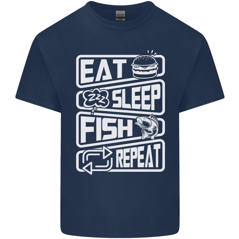 Eat Sleep Fish Funny Fishing Fisherman Kids T-Shirt Childrens Navy Blue