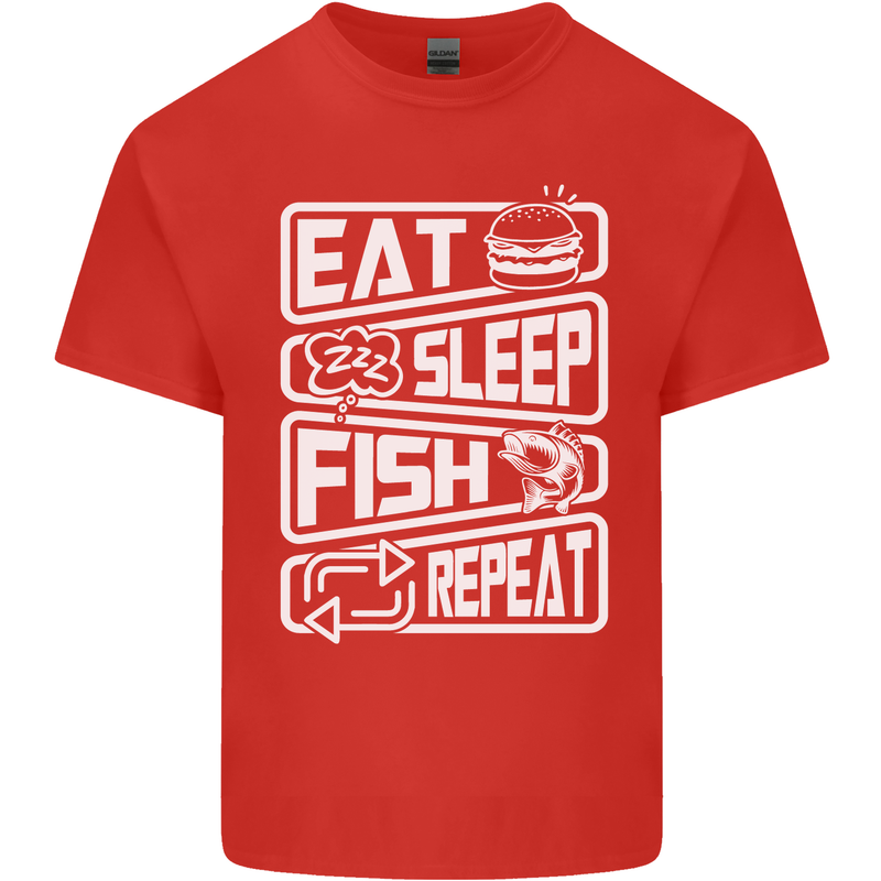 Eat Sleep Fish Funny Fishing Fisherman Kids T-Shirt Childrens Red