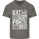 Eat Sleep Fish Funny Fishing Fisherman Mens V-Neck Cotton T-Shirt Charcoal
