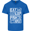 Eat Sleep Fish Funny Fishing Fisherman Mens V-Neck Cotton T-Shirt Royal Blue