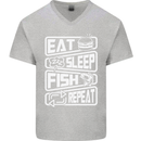 Eat Sleep Fish Funny Fishing Fisherman Mens V-Neck Cotton T-Shirt Sports Grey