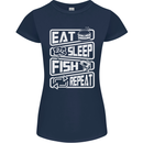 Eat Sleep Fish Funny Fishing Fisherman Womens Petite Cut T-Shirt Navy Blue