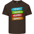 Eat Sleep Game Funny Gamer Gamming Mens Cotton T-Shirt Tee Top Dark Chocolate