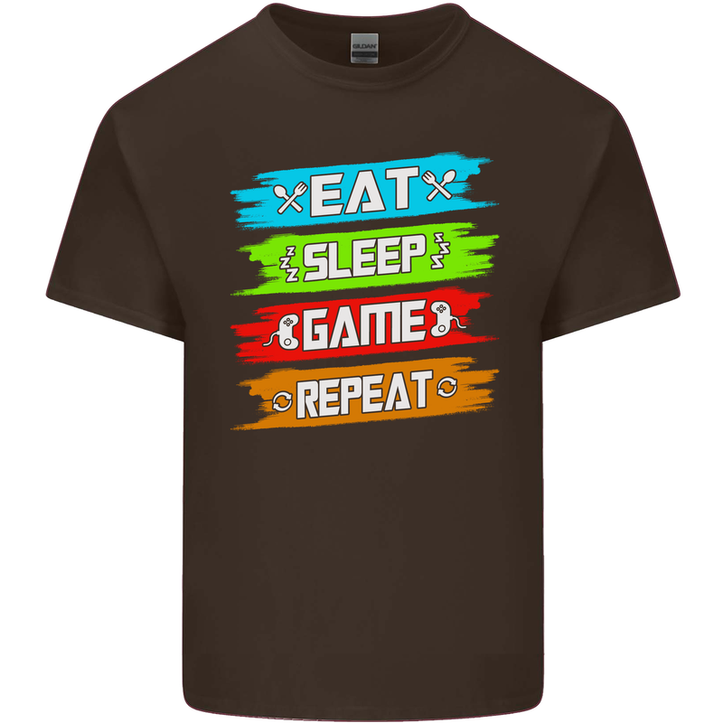 Eat Sleep Game Funny Gamer Gamming Mens Cotton T-Shirt Tee Top Dark Chocolate