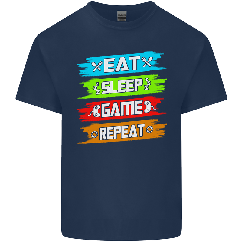 Eat Sleep Game Funny Gamer Gamming Mens Cotton T-Shirt Tee Top Navy Blue
