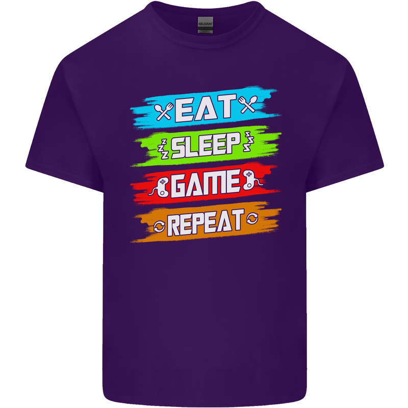 Eat Sleep Game Funny Gamer Gamming Mens Cotton T-Shirt Tee Top Purple