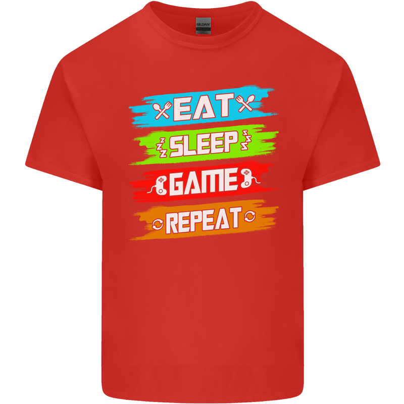 Eat Sleep Game Funny Gamer Gamming Mens Cotton T-Shirt Tee Top Red