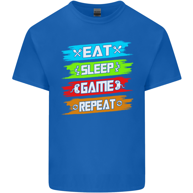 Eat Sleep Game Funny Gamer Gamming Mens Cotton T-Shirt Tee Top Royal Blue