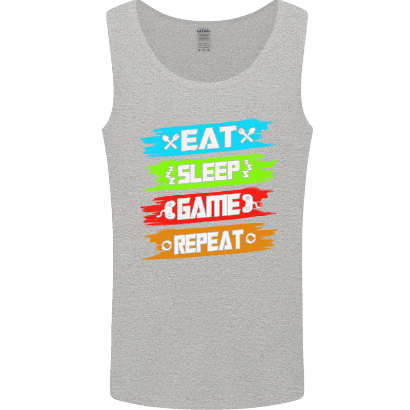 Eat Sleep Game Funny Gamer Gamming Mens Vest Tank Top Sports Grey
