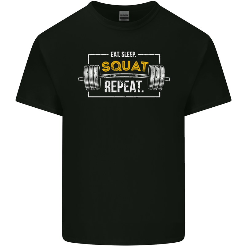 Eat Sleep Squat Repeat Gym Training Top Mens Cotton T-Shirt Tee Top Black