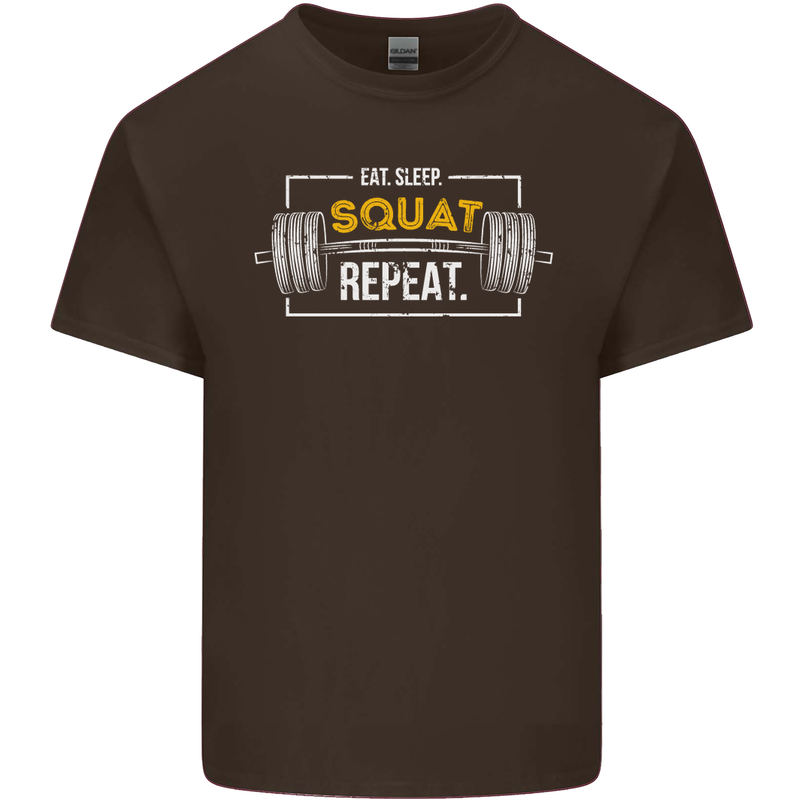 Eat Sleep Squat Repeat Gym Training Top Mens Cotton T-Shirt Tee Top Dark Chocolate