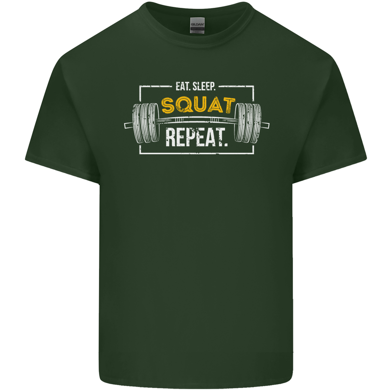 Eat Sleep Squat Repeat Gym Training Top Mens Cotton T-Shirt Tee Top Forest Green
