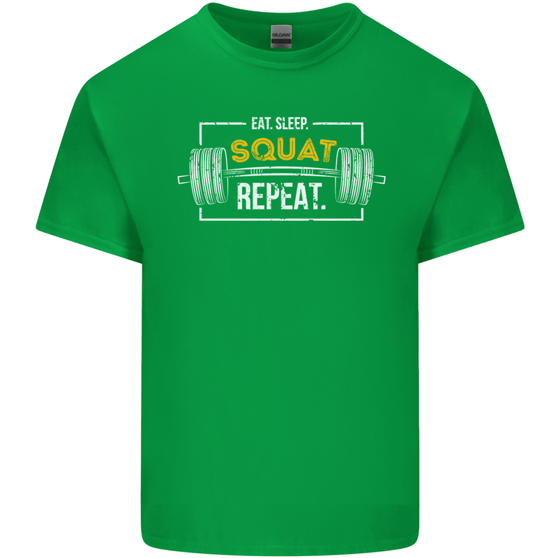 Eat Sleep Squat Repeat Gym Training Top Mens Cotton T-Shirt Tee Top Irish Green