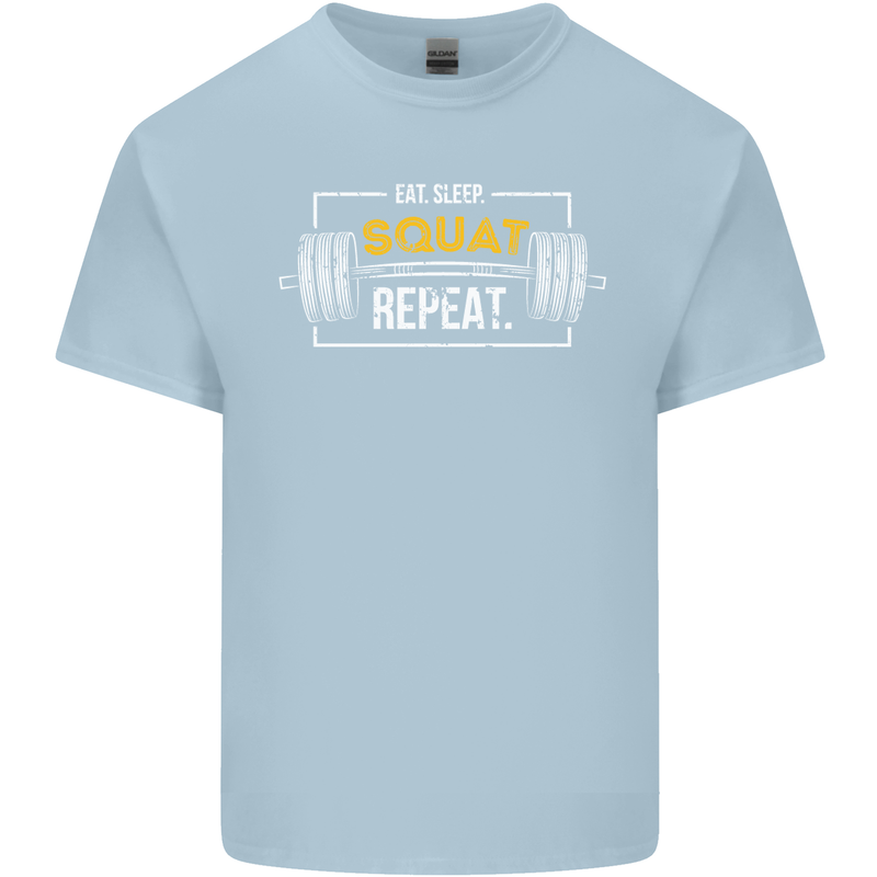Eat Sleep Squat Repeat Gym Training Top Mens Cotton T-Shirt Tee Top Light Blue