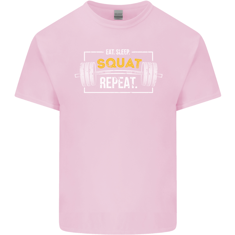 Eat Sleep Squat Repeat Gym Training Top Mens Cotton T-Shirt Tee Top Light Pink
