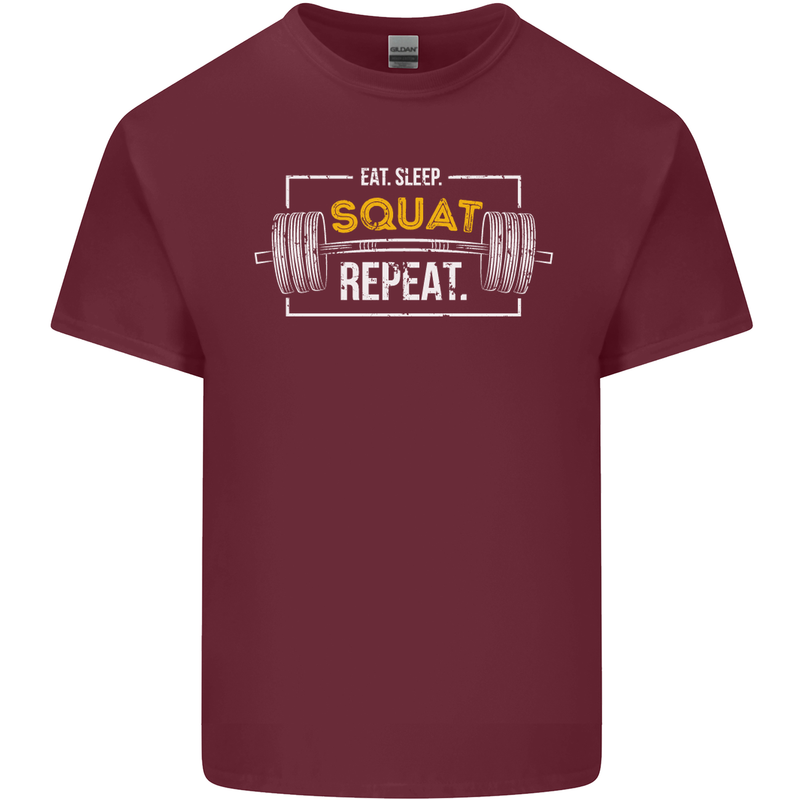 Eat Sleep Squat Repeat Gym Training Top Mens Cotton T-Shirt Tee Top Maroon