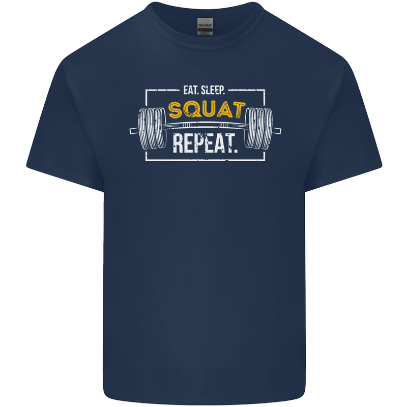 Eat Sleep Squat Repeat Gym Training Top Mens Cotton T-Shirt Tee Top Navy Blue