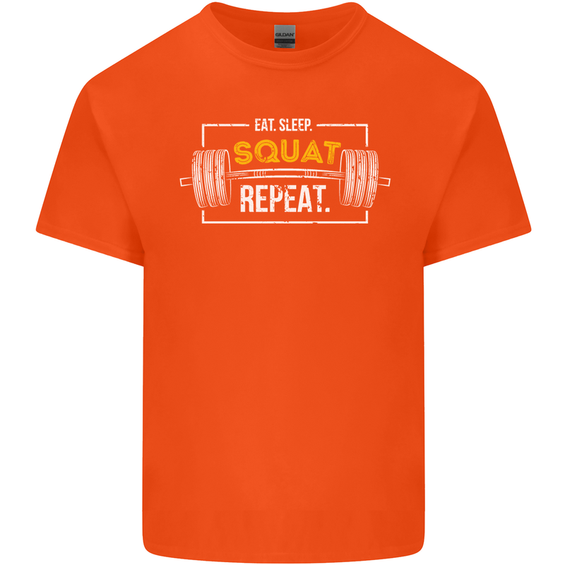 Eat Sleep Squat Repeat Gym Training Top Mens Cotton T-Shirt Tee Top Orange