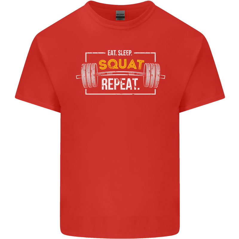 Eat Sleep Squat Repeat Gym Training Top Mens Cotton T-Shirt Tee Top Red