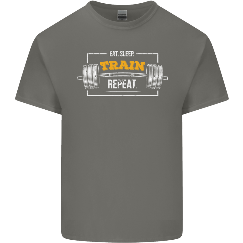 Eat Sleep Train Repeat Gym Training Top Mens Cotton T-Shirt Tee Top Charcoal