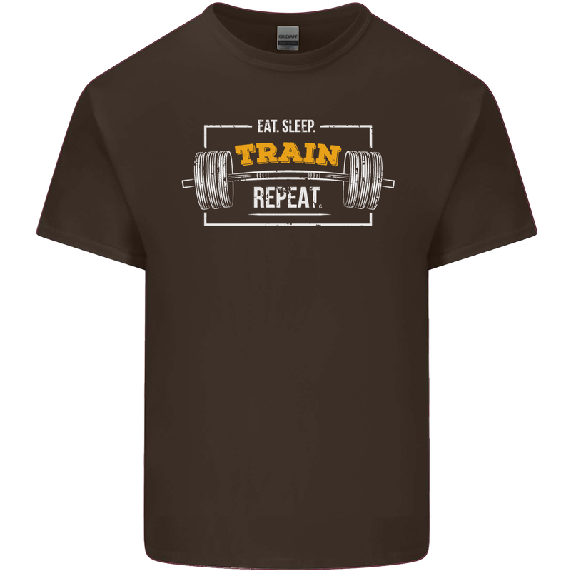 Eat Sleep Train Repeat Gym Training Top Mens Cotton T-Shirt Tee Top Dark Chocolate