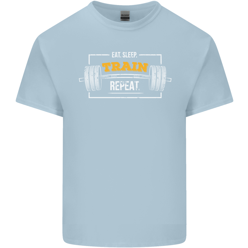 Eat Sleep Train Repeat Gym Training Top Mens Cotton T-Shirt Tee Top Light Blue