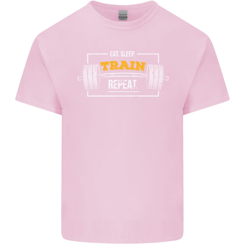 Eat Sleep Train Repeat Gym Training Top Mens Cotton T-Shirt Tee Top Light Pink