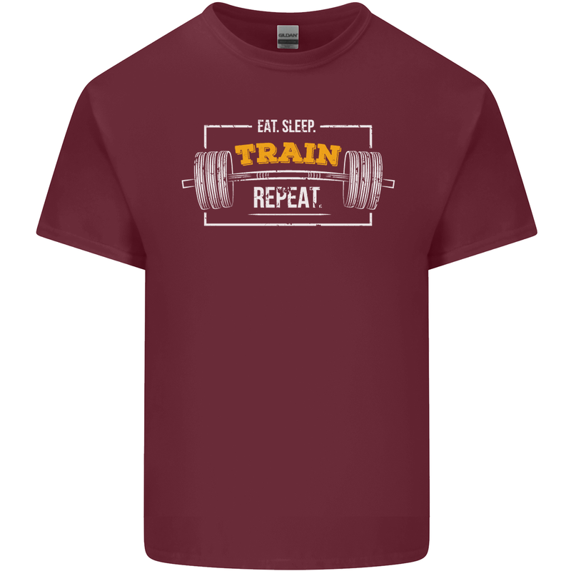 Eat Sleep Train Repeat Gym Training Top Mens Cotton T-Shirt Tee Top Maroon