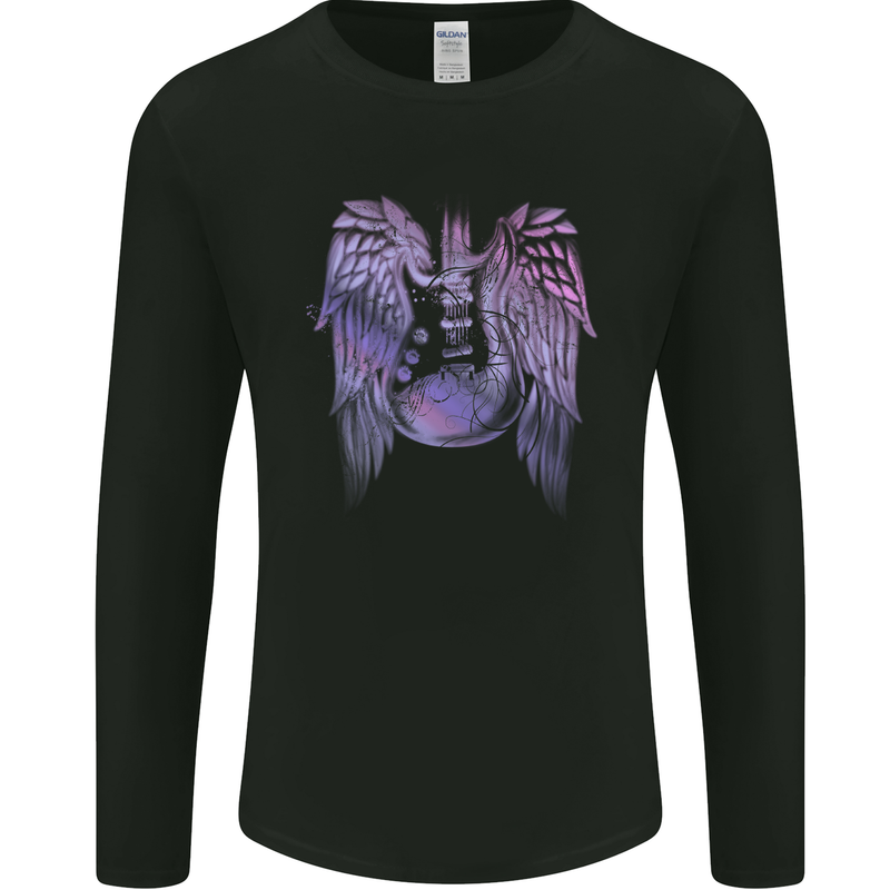 Electric Guitar Wings Guitarist Acoustic Mens Long Sleeve T-Shirt Black
